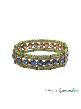 Vintage Liz Claiborne Beaded Stretch Gold Tone Bracelet